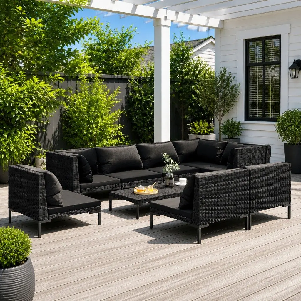 9 Piece Garden Lounge Set Outdoor Patio Furniture Rattan Grey