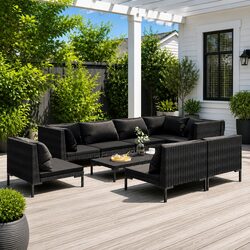 Quality 9 Piece Garden Lounge Set with Grey Cushions