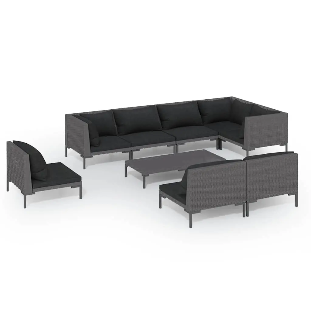 9 Piece Garden Lounge Set Outdoor Patio Furniture Rattan Grey