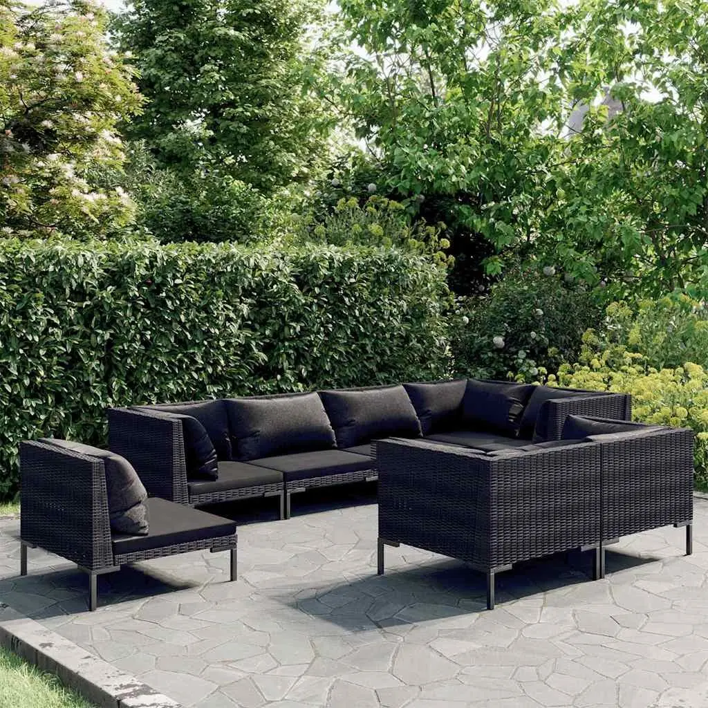 Garden Lounge Set Outdoor Furniture 8 Piece Poly Rattan Sofa Grey Cushions