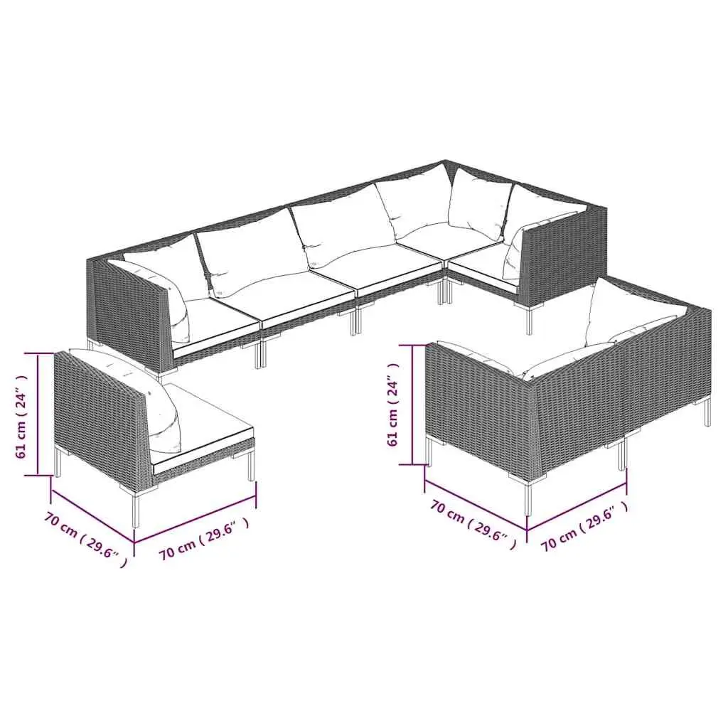 Garden Lounge Set Outdoor Furniture 8 Piece Poly Rattan Sofa Grey Cushions