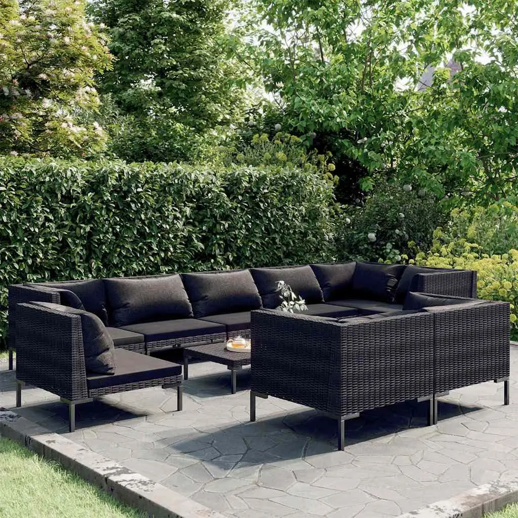 Garden Lounge Set 10 Piece Outdoor Patio Furniture Cushions Grey Rattan