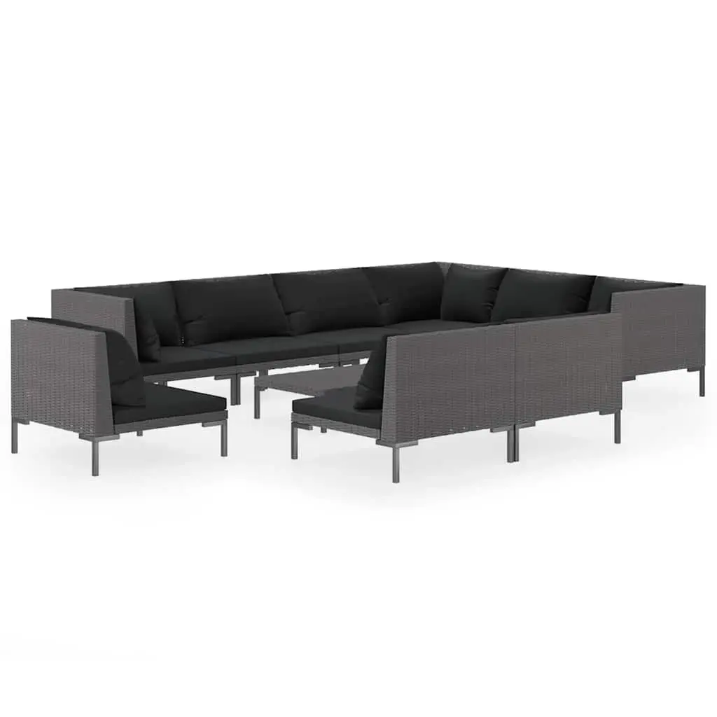 Outdoor Furniture Set 10 Piece Grey Relaxation Cushions Poly Rattan Garden Lounge