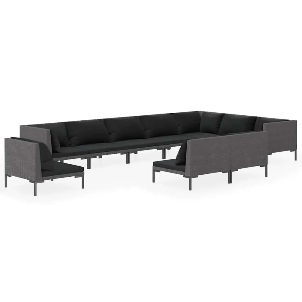 Garden Lounge Set 10 Piece Outdoor Furniture Cushions Poly Rattan Grey