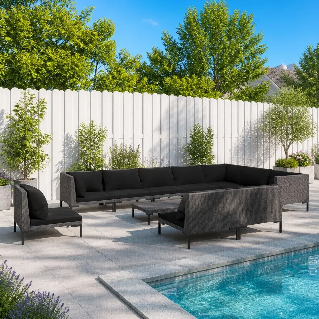 Garden Lounge Set 11 Piece Outdoor Furniture Grey Poly Rattan Patio Sofa