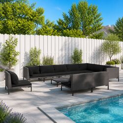 Garden Lounge Set 11 Piece Outdoor Furniture Grey Poly Rattan Patio Sofa with