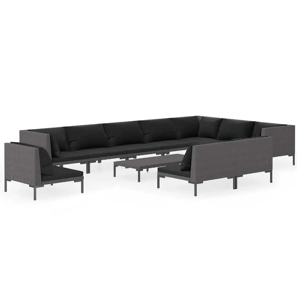 Garden Lounge Set 11 Piece Outdoor Furniture Grey Poly Rattan Patio Sofa