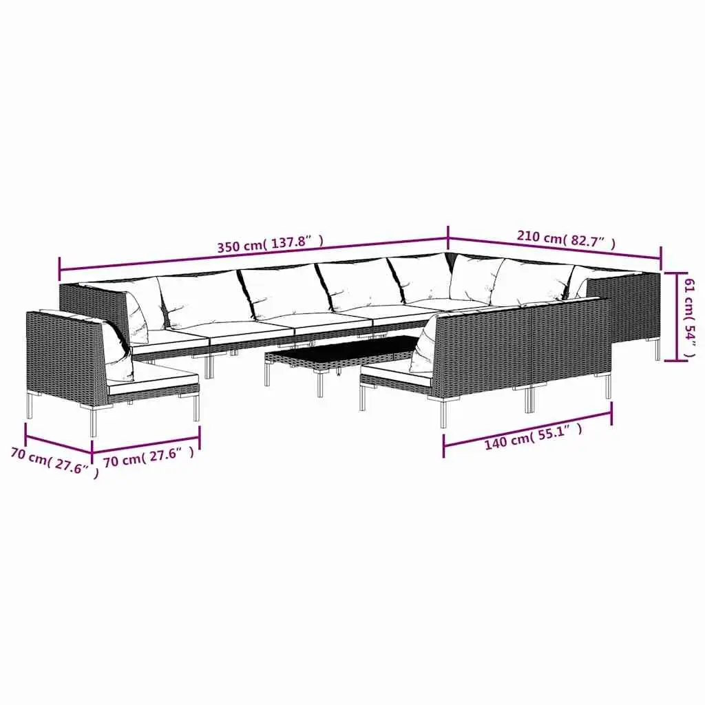 Garden Lounge Set 11 Piece Outdoor Furniture Grey Poly Rattan Patio Sofa