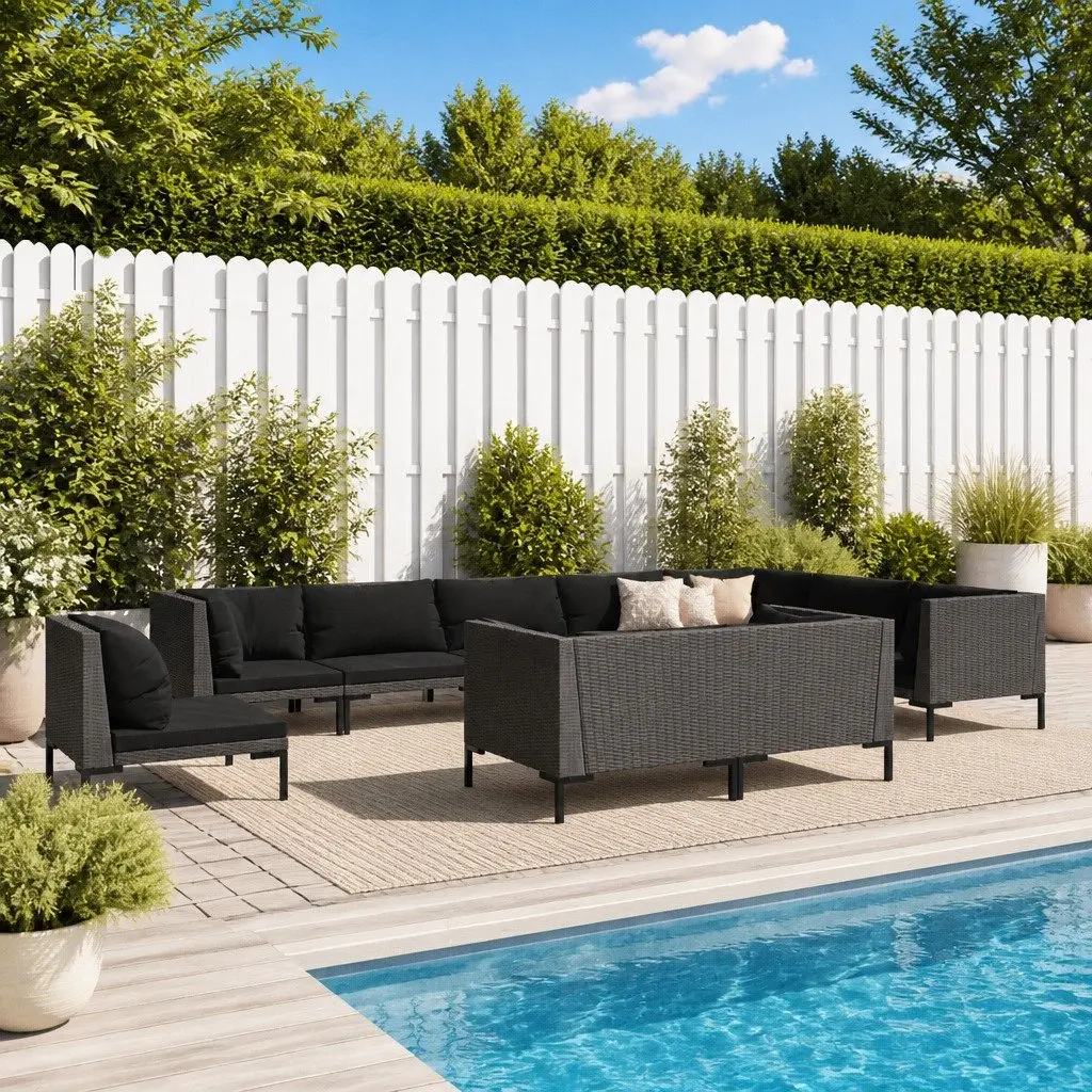 Outdoor Furniture Patio Set 10 Piece Grey PE Rattan Garden Lounge Sofa with Powder Coated Steel Frame