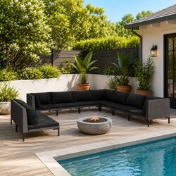 Comfortable 9-Piece Grey Rattan Lounge Set for Outdoor Use