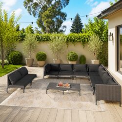 Reliable 10 Piece Grey Lounge Set with Comfort Cushions