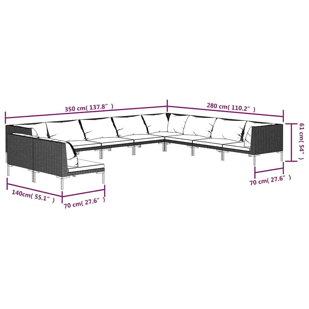 Garden Lounge Set 10 Piece Outdoor Furniture Grey Cushions