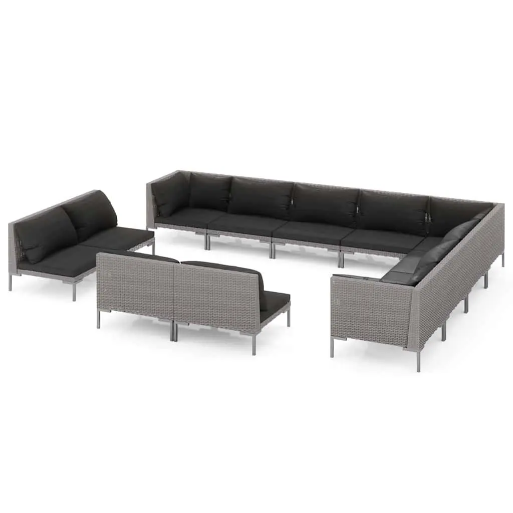 Garden Lounge Set 12 Piece Outdoor Patio Furniture Grey PE Rattan
