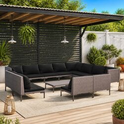 13 Piece Garden Lounge Set Outdoor Patio Furniture Grey PE Rattan with Cushions