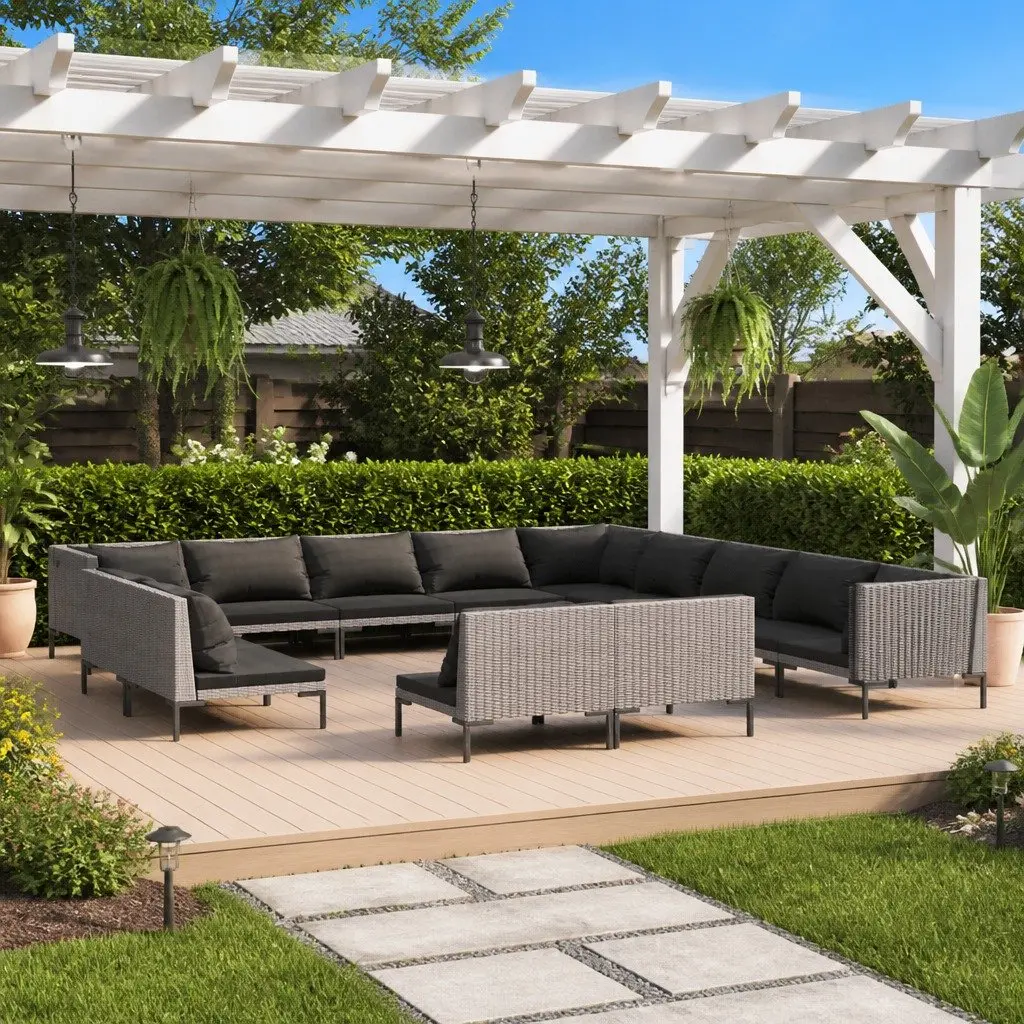 13 Piece Garden Lounge Set Grey Outdoor Patio Furniture Poly Rattan