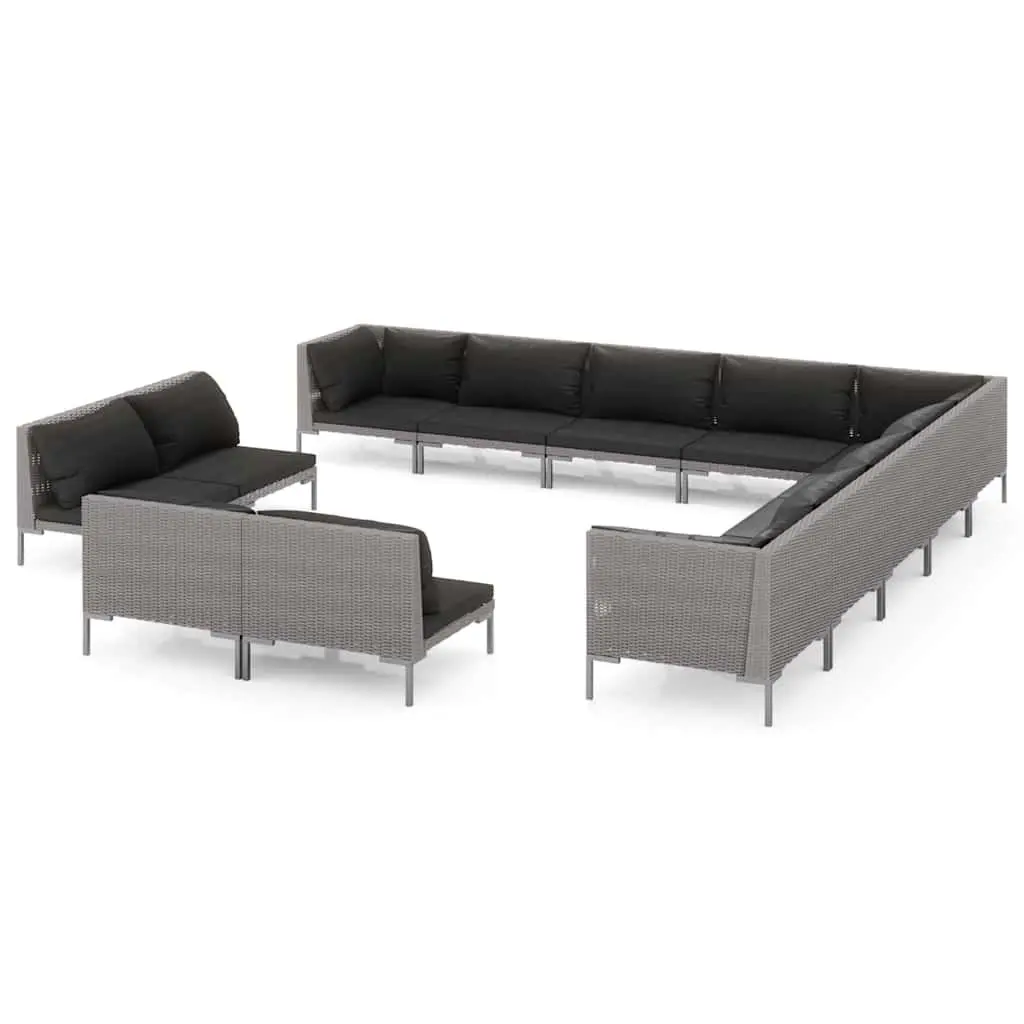 13 Piece Garden Lounge Set Grey Outdoor Patio Furniture Poly Rattan