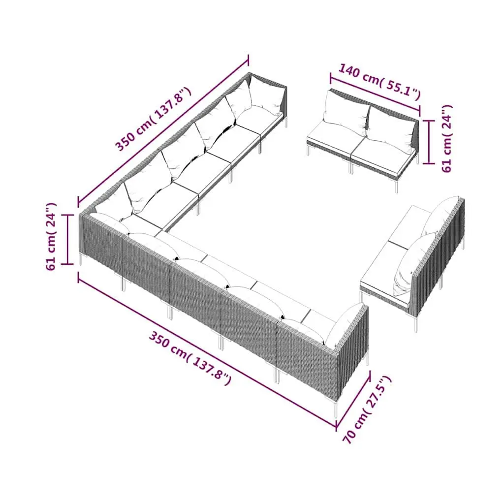 13 Piece Garden Lounge Set Grey Outdoor Patio Furniture Poly Rattan