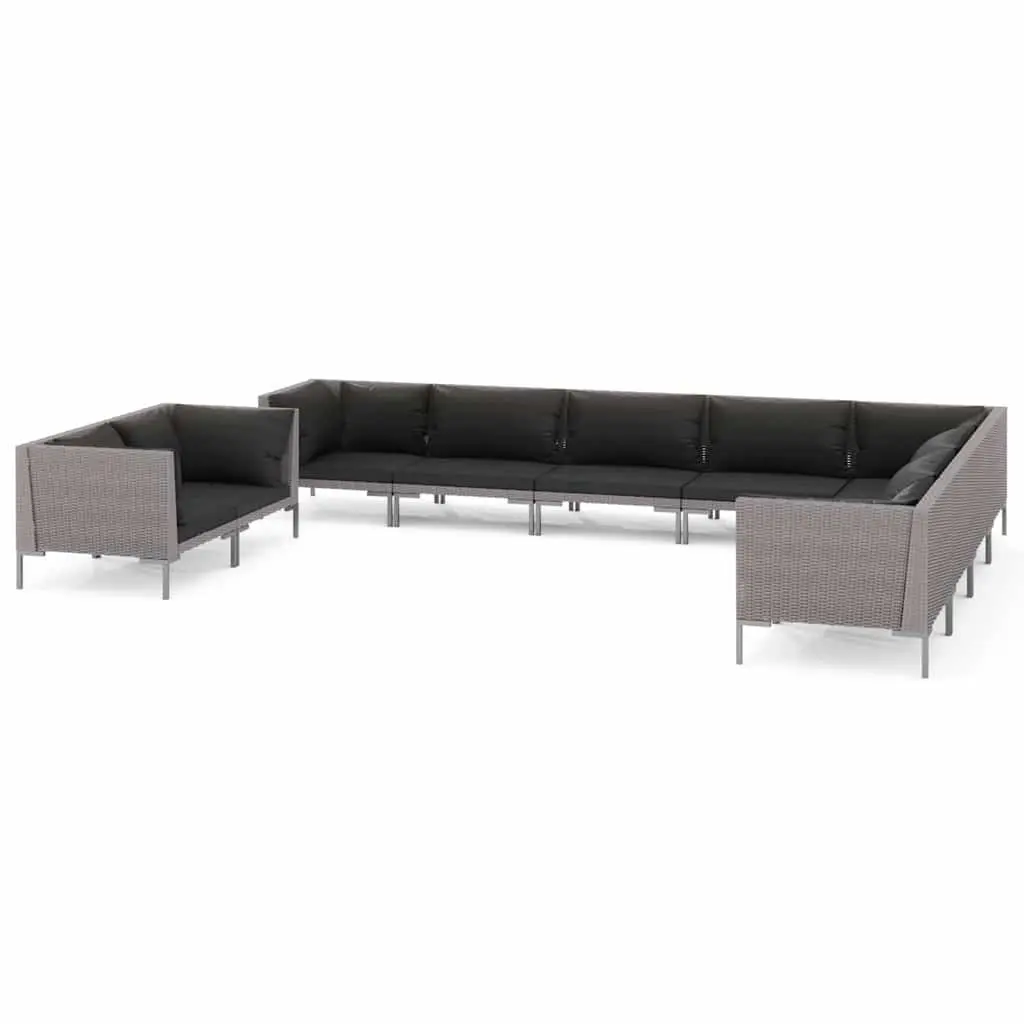 Outdoor Furniture Set 10 Piece Grey Poly Rattan Lounge with Cushions for Garden and Patio