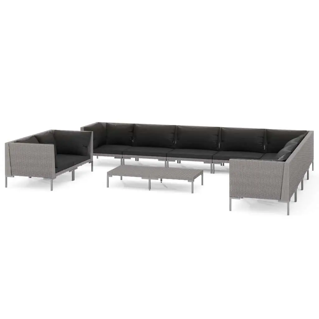 Garden Lounge Set 11 Piece Outdoor Furniture Grey Poly Rattan Patio Sofa with