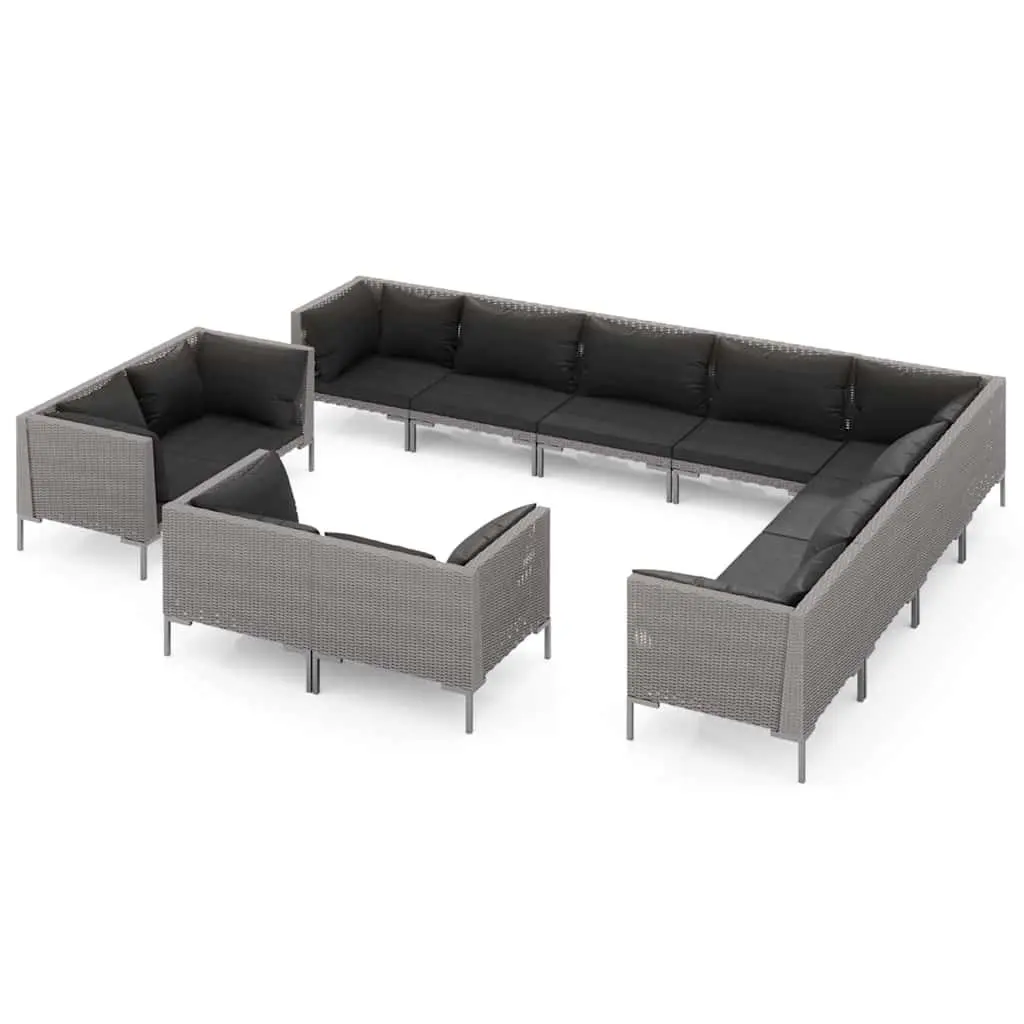 Garden Lounge Set 12 Piece Outdoor Furniture Grey Cushions PE Rattan