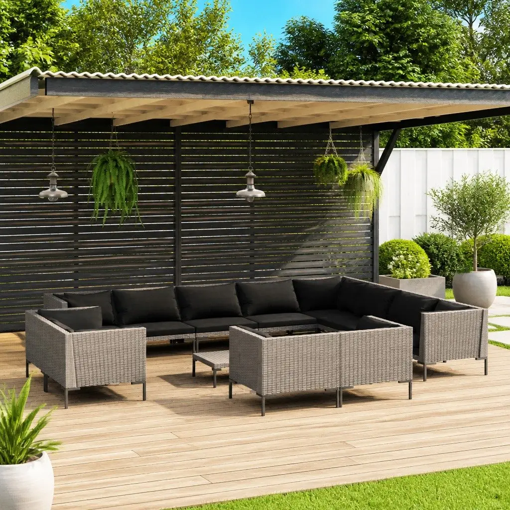 Garden Lounge Set 13 Piece Outdoor Furniture Grey Poly Rattan Patio Sofa with