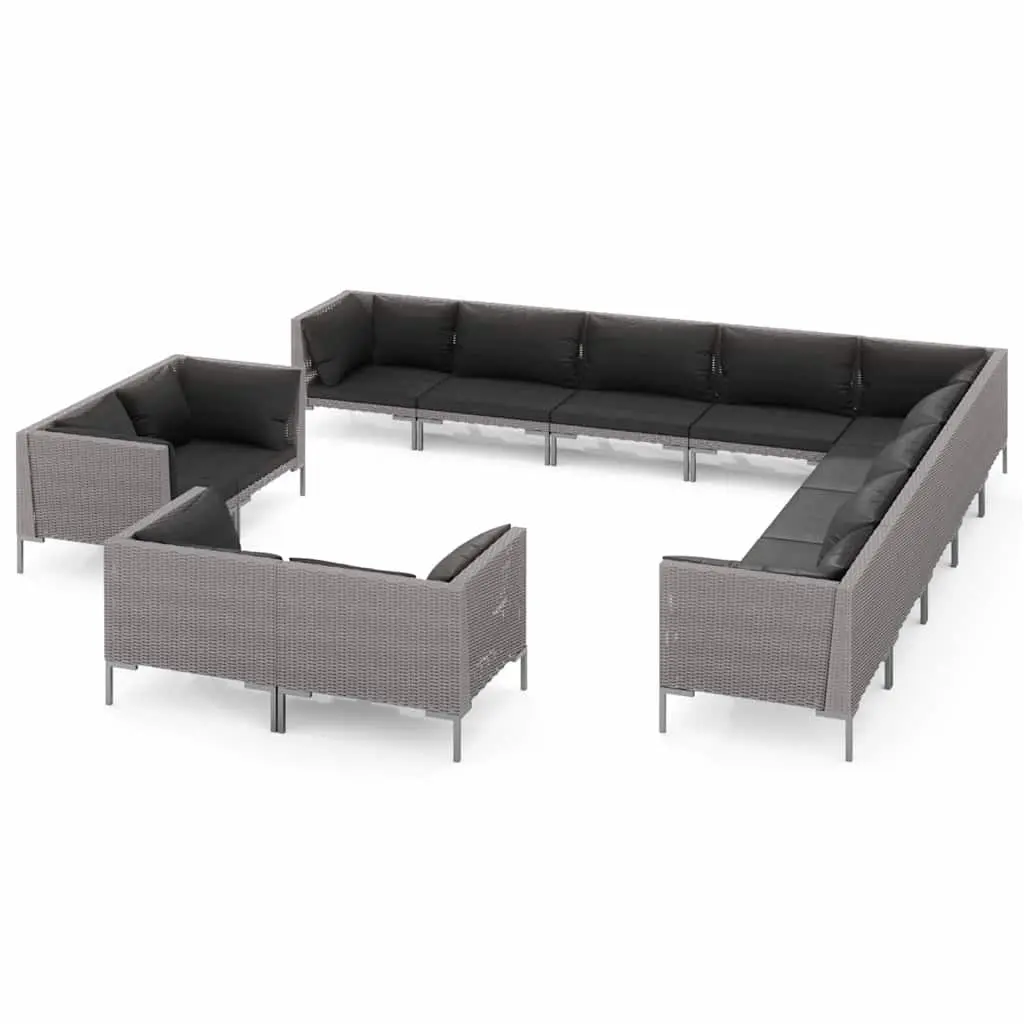 Garden Lounge Set 13 Piece Outdoor Furniture Grey Poly Rattan with Cushions