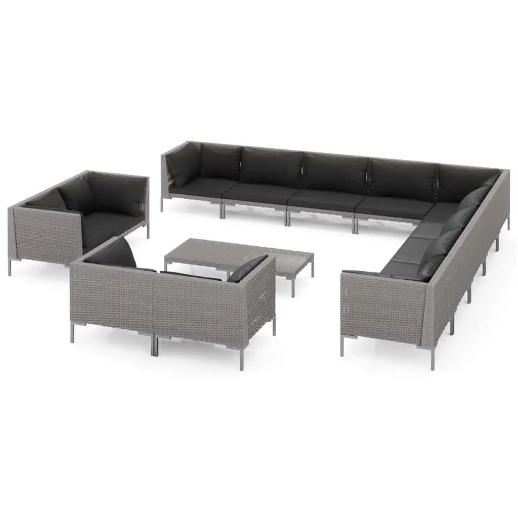 Garden Lounge Set 14 Piece Outdoor Furniture Grey Poly Rattan Cushions Sofa