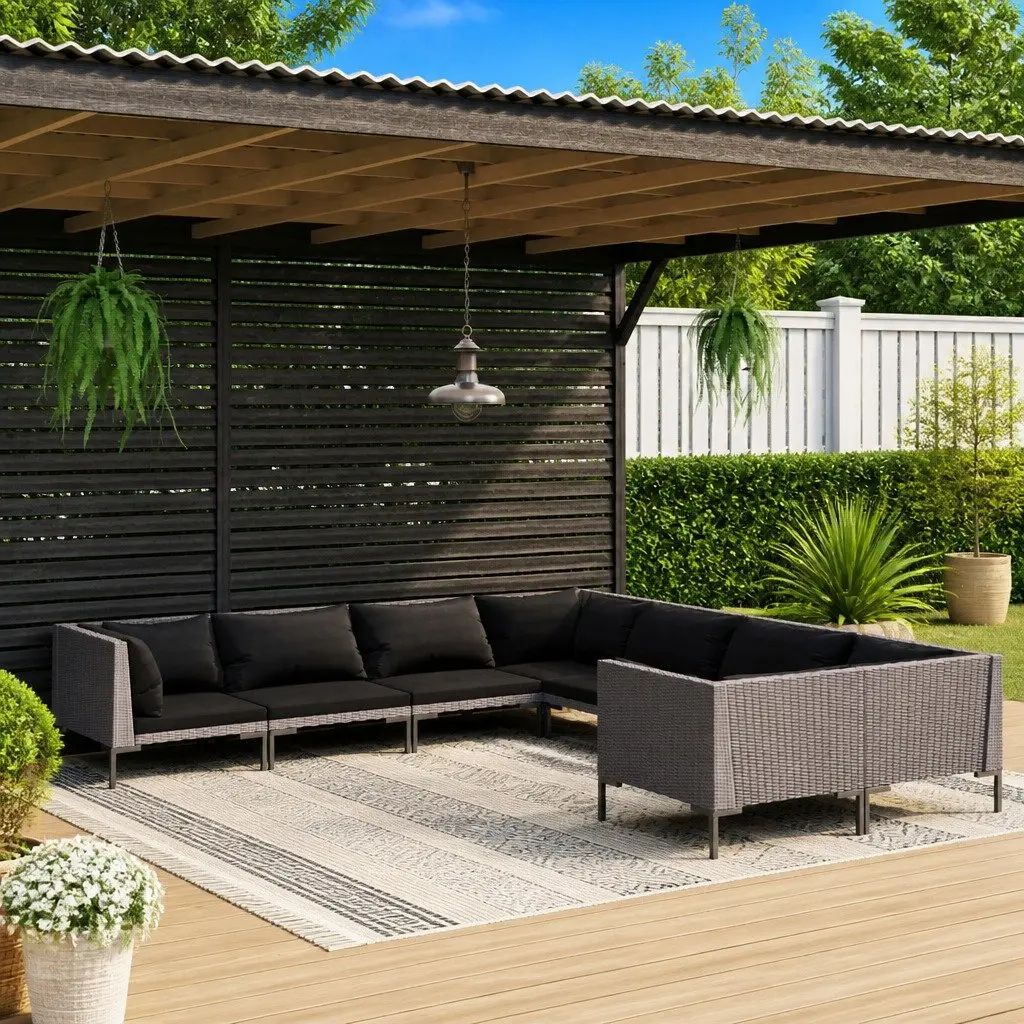 8 Piece Outdoor Garden Lounge Set Grey Poly Rattan Patio Furniture