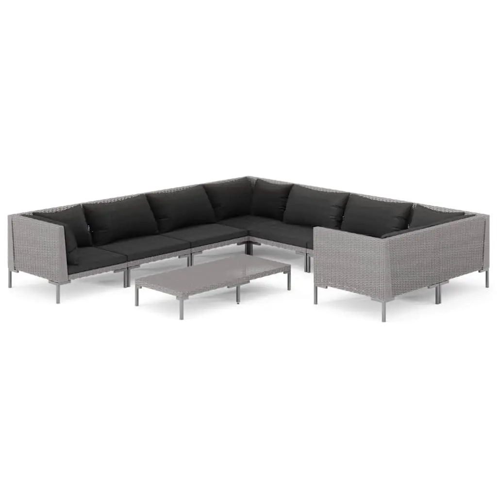 Garden Lounge Set Outdoor Furniture 9 Piece Patio Sofa Grey Rattan Cushions