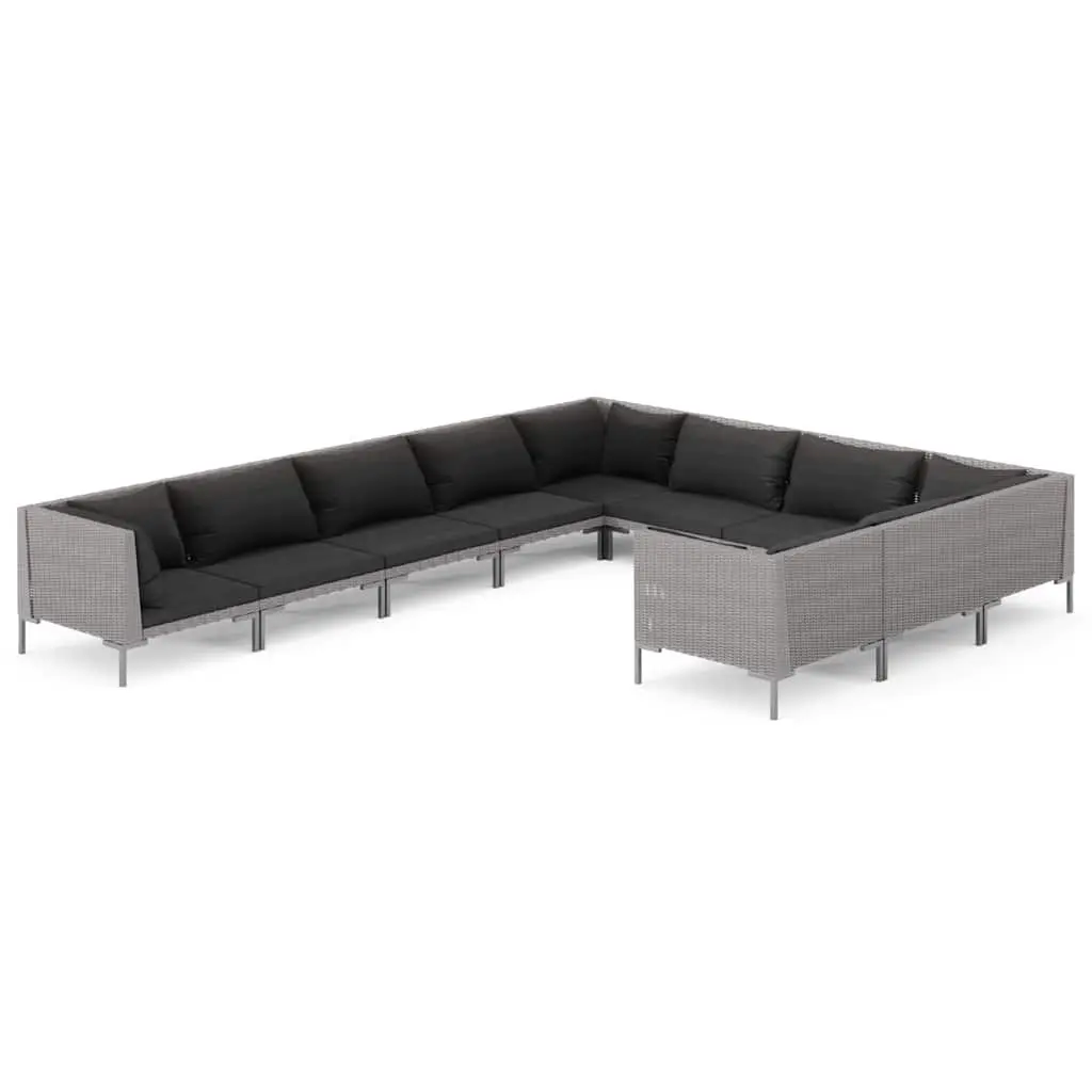 Outdoor Furniture Set 10 Piece Grey Weather Resistant Poly Rattan Patio Lounge with Steel Frame and Cushions