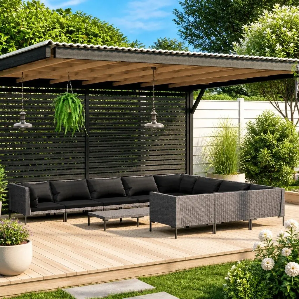 Garden Lounge Set 11 Piece Outdoor Furniture Patio Sofa Cushions Grey