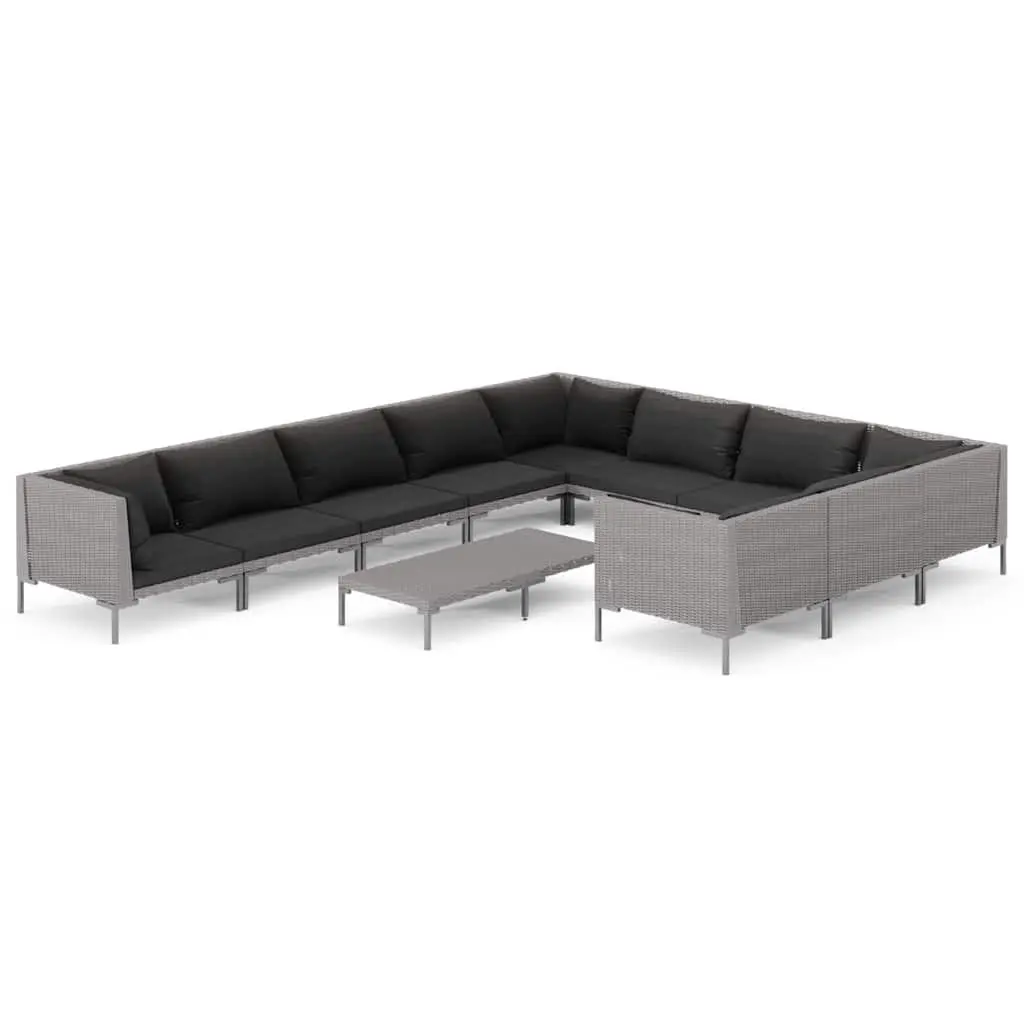 Garden Lounge Set 11 Piece Outdoor Furniture Patio Sofa Cushions Grey