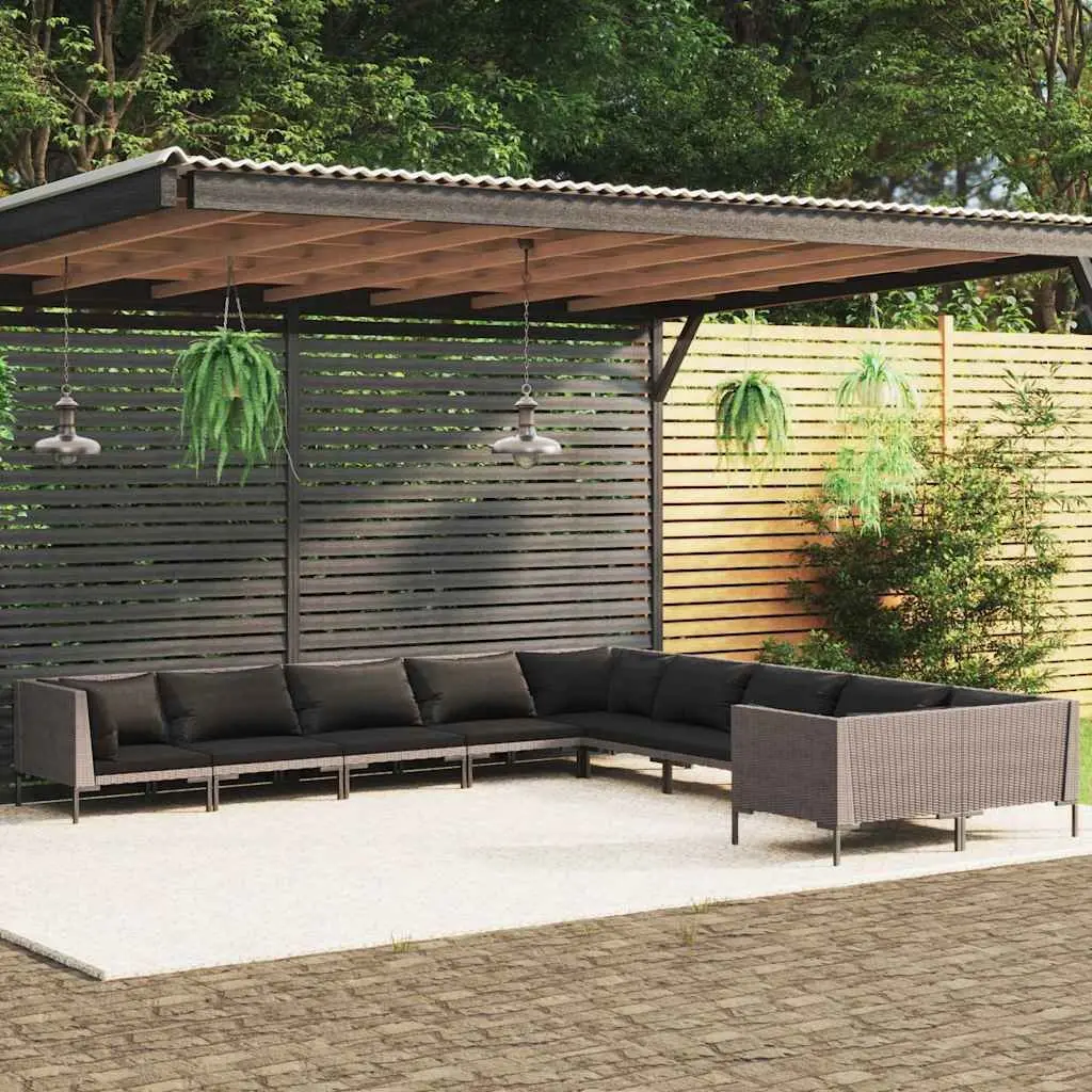Garden Lounge Set 10 Piece Outdoor Furniture Grey Cushions Patio