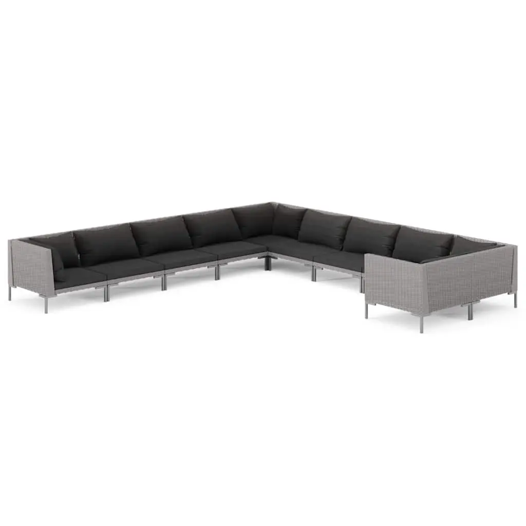 Garden Lounge Set 10 Piece Outdoor Furniture Grey Cushions Patio