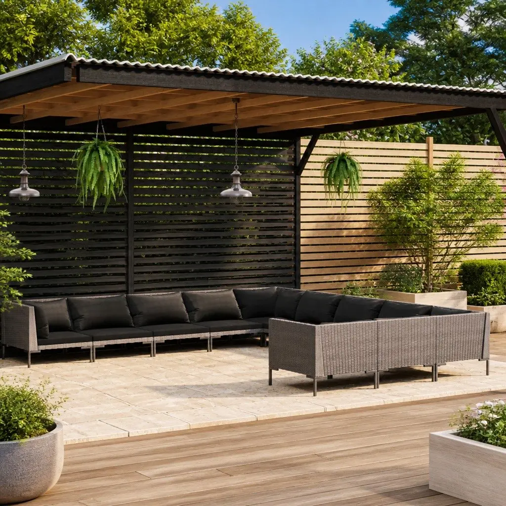 Garden Lounge Set 11 Piece Outdoor Furniture Patio Sofa Grey Poly Rattan