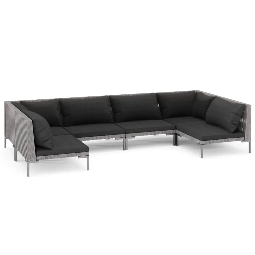 Garden Lounge Set 6 Piece Outdoor Furniture Grey Poly Rattan Patio Sofa with