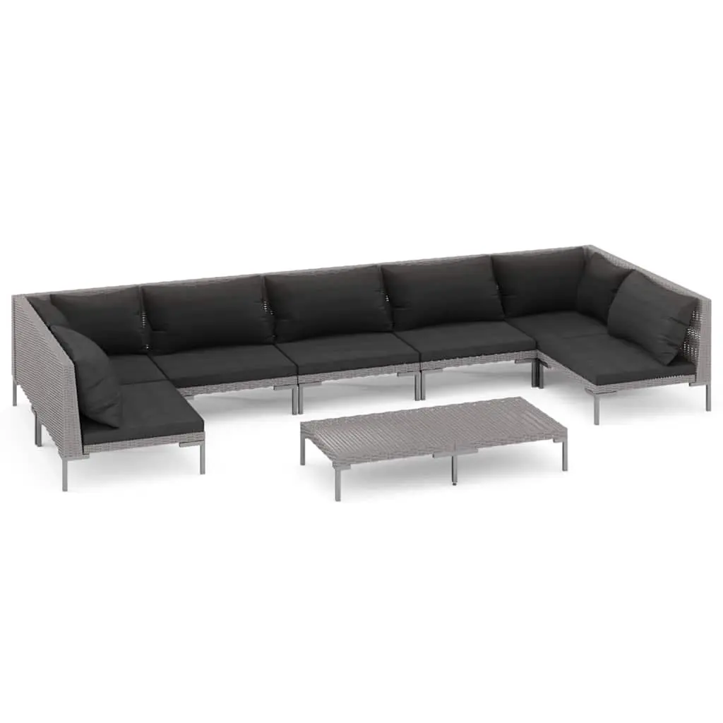 Garden Lounge Set 8 Piece Outdoor Patio Furniture Grey Rattan Sofa with Cushions