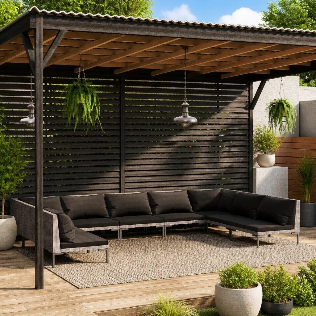 Garden Lounge Set 9 Piece Outdoor Furniture Grey Rattan Cushions Patio Sofa