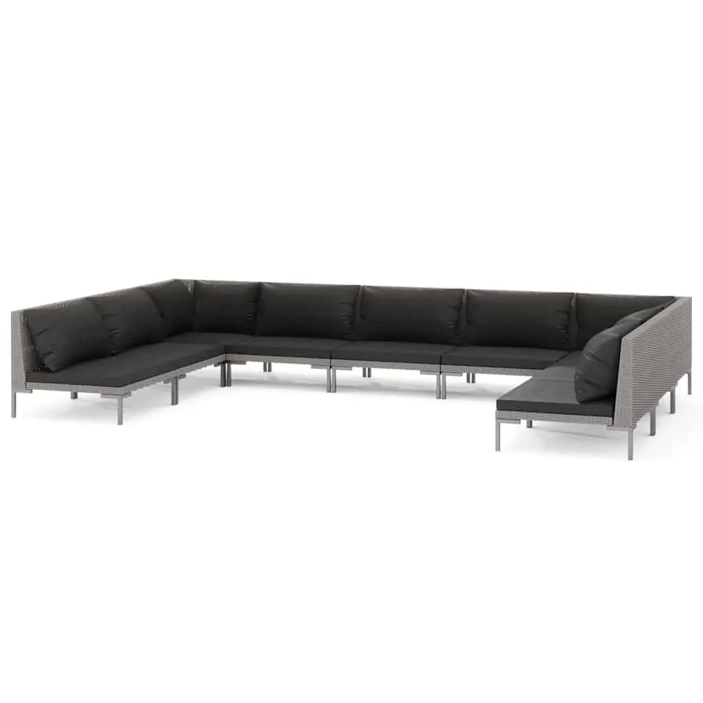 Garden Lounge Set 9 Piece Outdoor Furniture Grey Rattan Cushions Patio Sofa