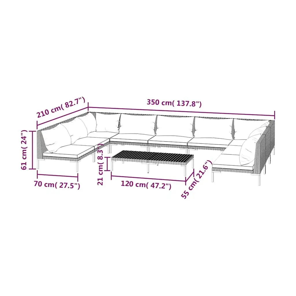 Garden Lounge Set 10 Piece Outdoor Furniture Grey Poly Rattan