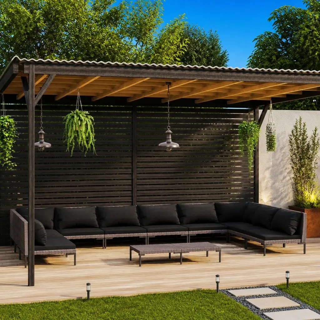 Outdoor Lounge Set Grey 11 Piece Comfort Furniture Poly Rattan with Cushions