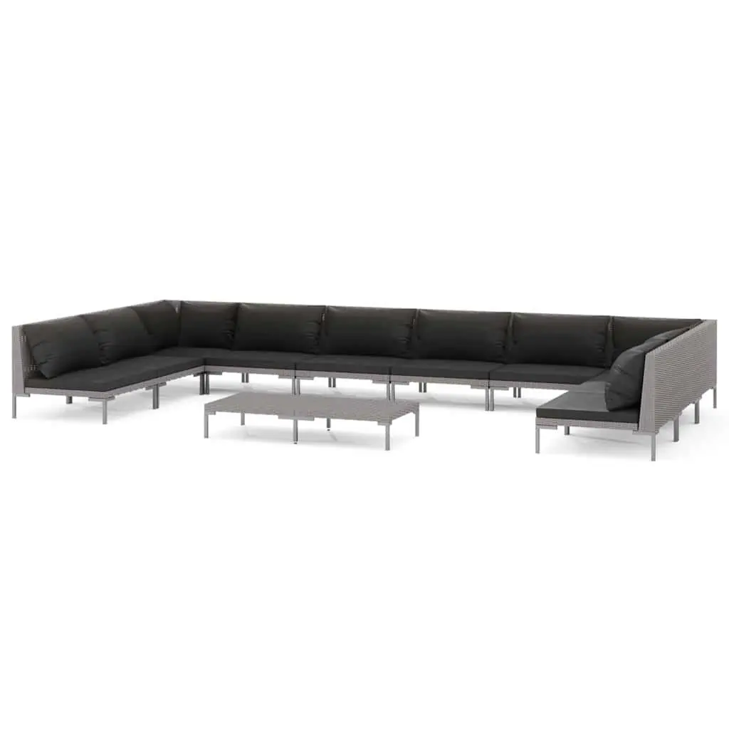 Outdoor Lounge Set Grey 11 Piece Comfort Furniture Poly Rattan with Cushions