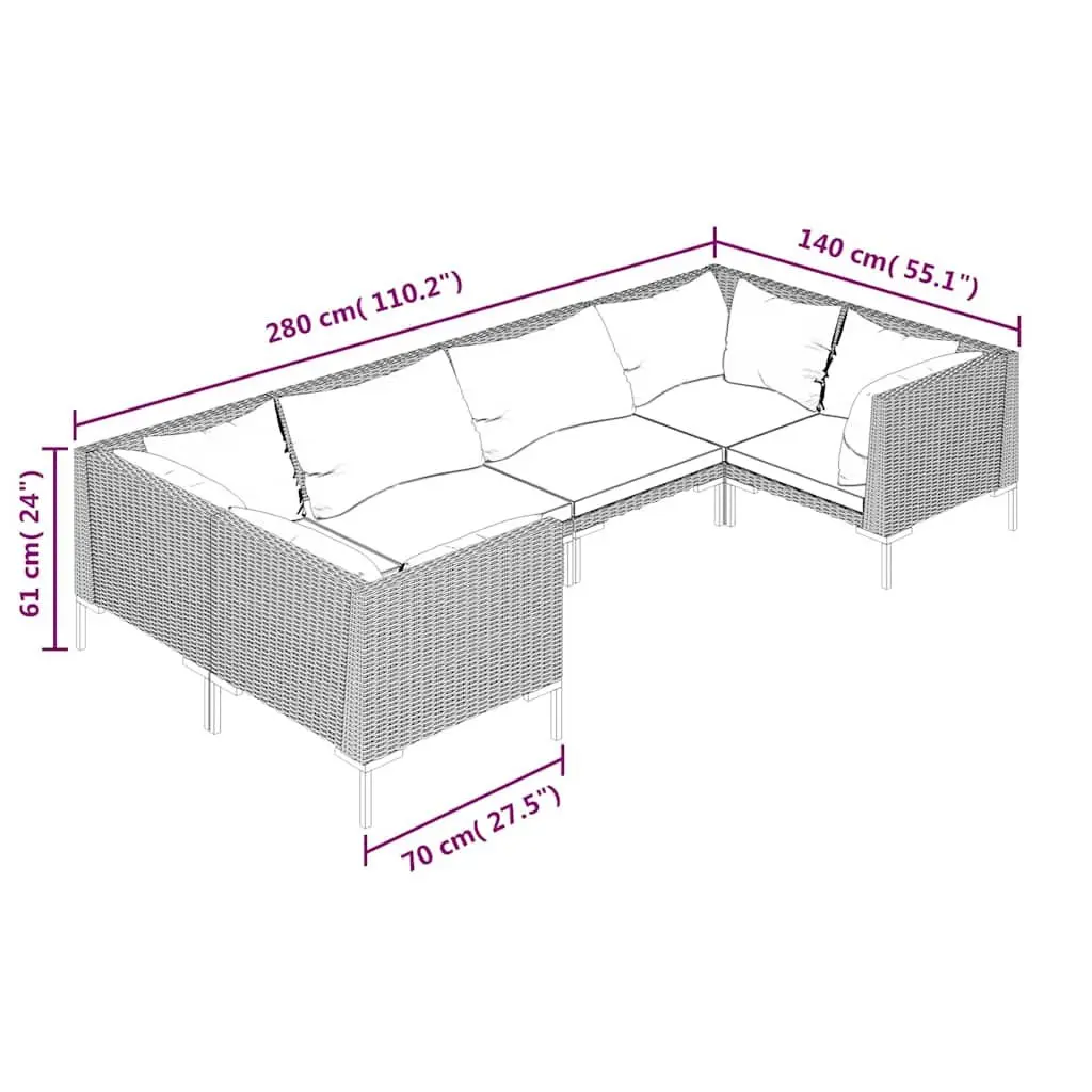Garden Lounge Set 6 Piece Outdoor Furniture Grey Poly Rattan Patio Sofa with