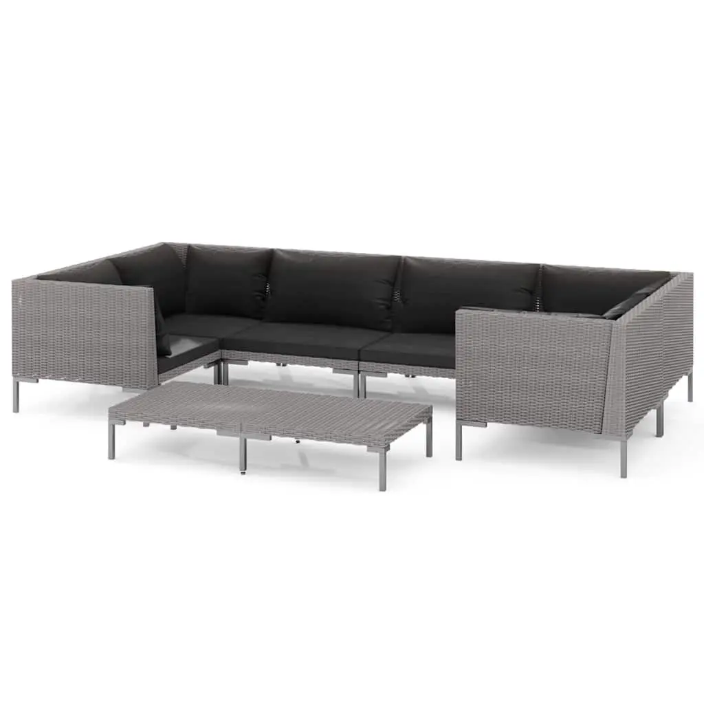 7 Piece Garden Lounge Set Outdoor Patio Furniture Poly Rattan Grey with Cushions