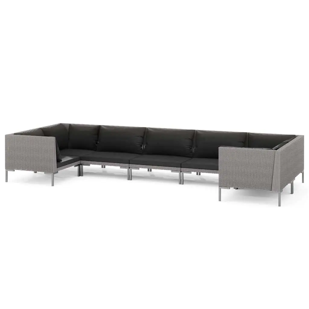 7 Piece Garden Lounge Set Outdoor Patio Furniture Grey Rattan Sofa with Cushions