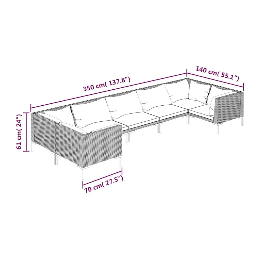 7 Piece Garden Lounge Set Outdoor Patio Furniture Grey Rattan Sofa with Cushions