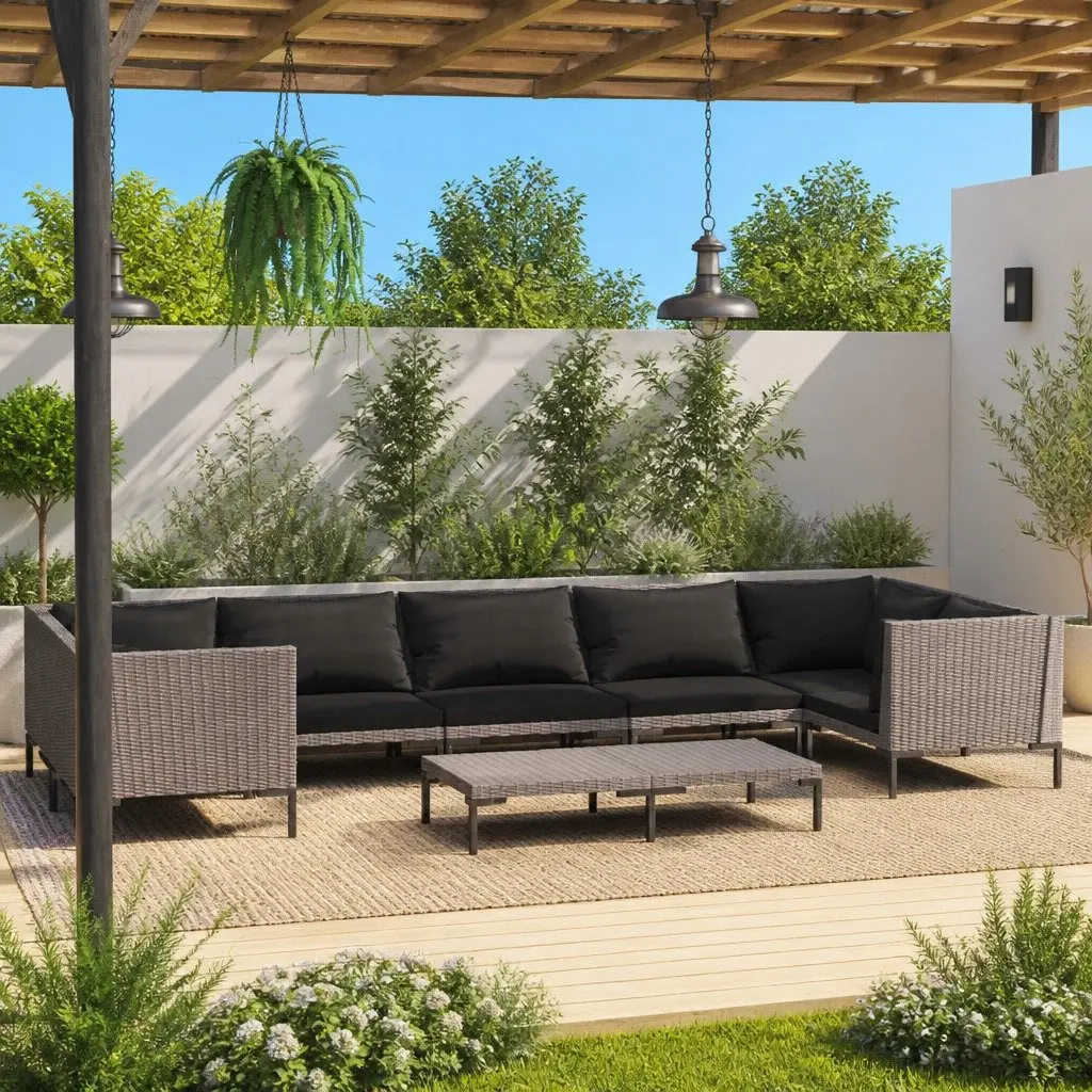 Garden Lounge Set 8 Piece Outdoor Furniture Grey Sofa with Cushions