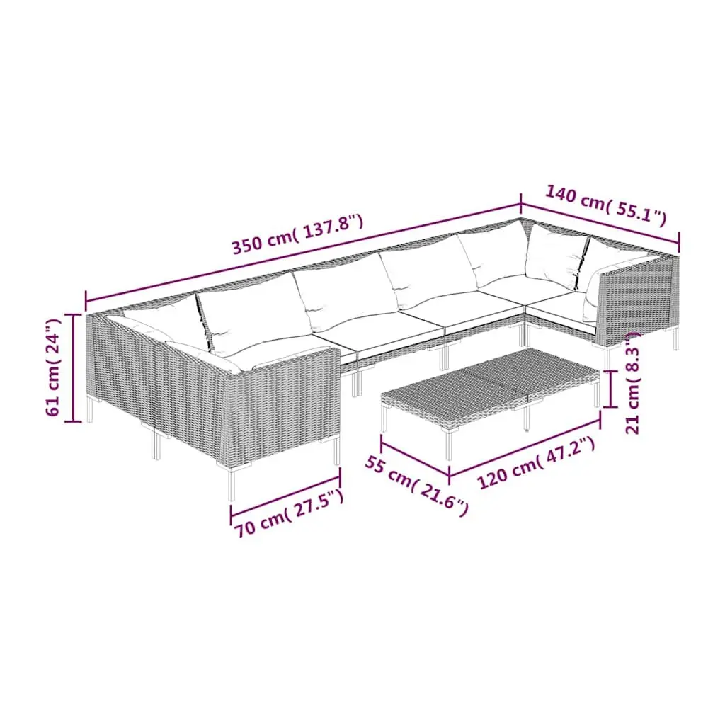Garden Lounge Set 8 Piece Outdoor Furniture Grey Sofa with Cushions