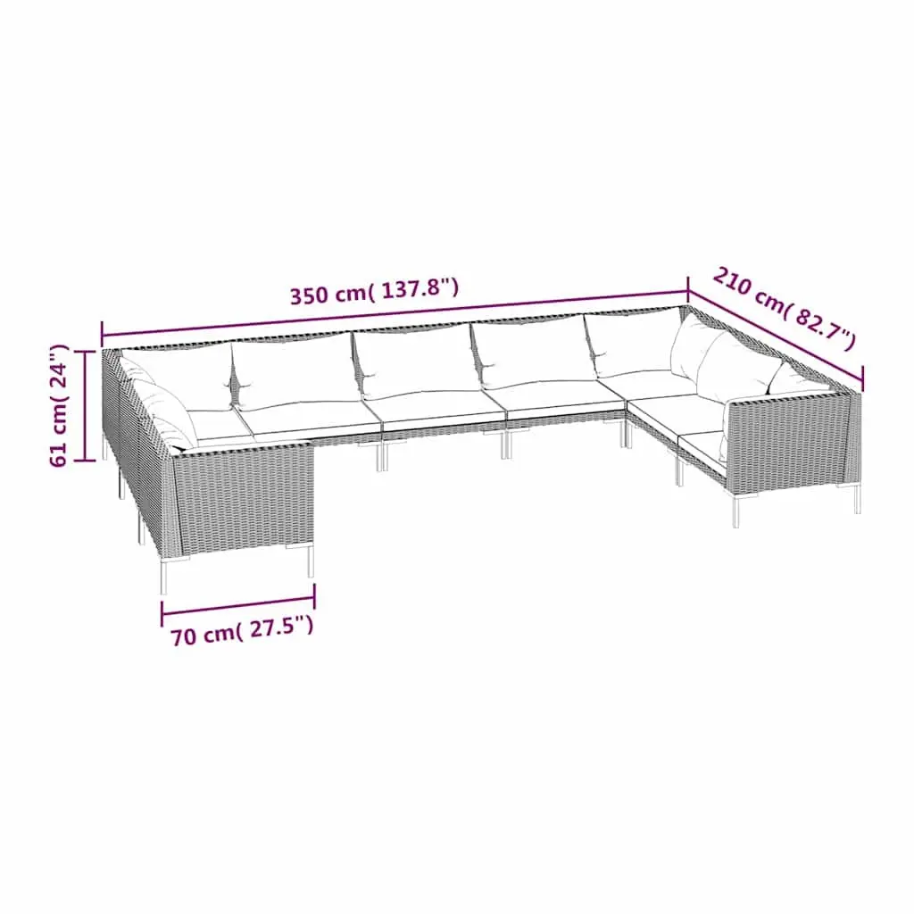 Outdoor Patio Furniture Set Grey Rattan 9 Piece Garden Lounge Sofa with Cushions