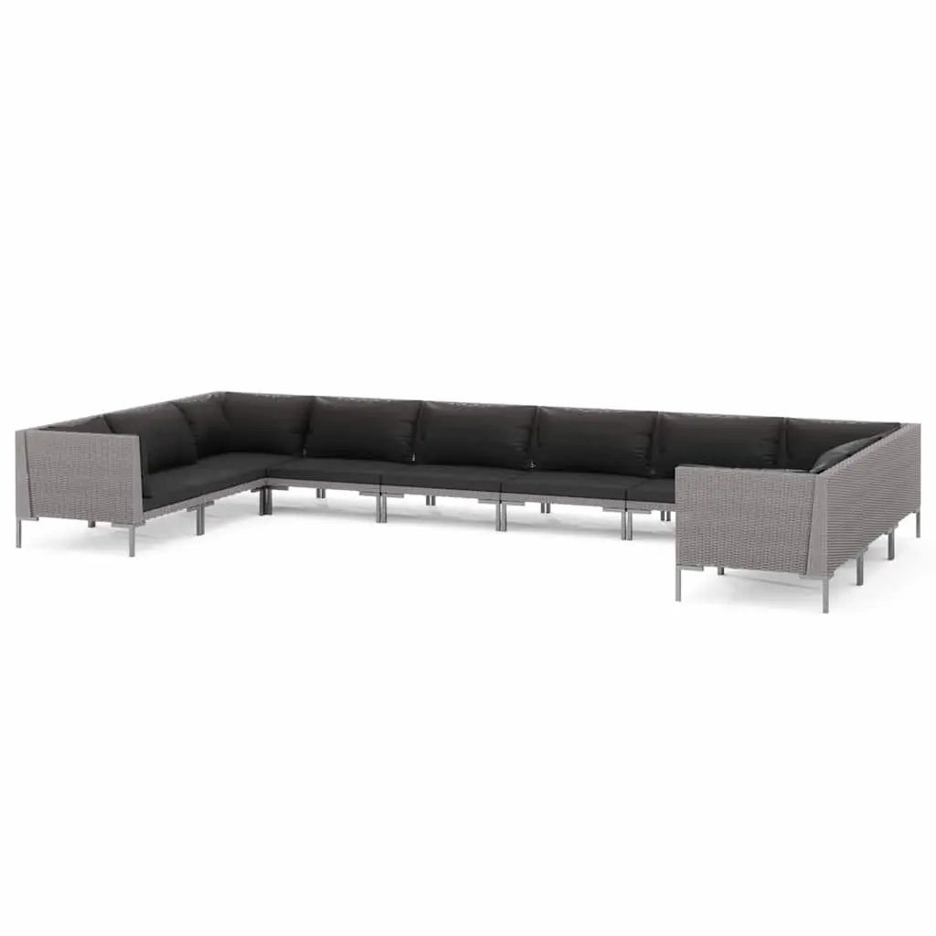 Outdoor Furniture Grey Patio Sofa Set 10 Piece Garden Lounge Poly Rattan